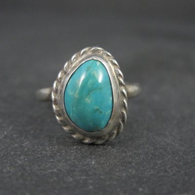 Vintage Turquoise Pinky Ring Size 4.5 Sterling Silver Navajo S. Swan
