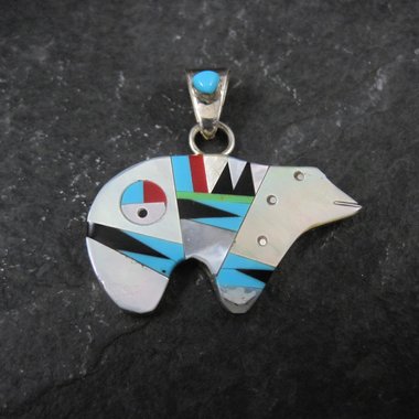 Southwestern Sterling Inlaid Bear Pendant