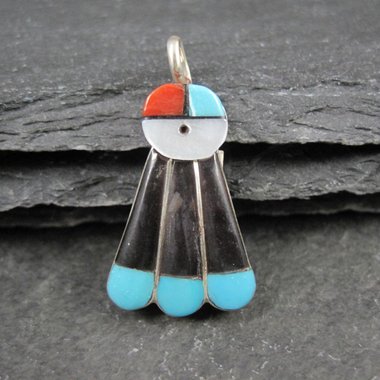 Southwestern Sterling Inlaid Sunface Pendant Sterling Silver