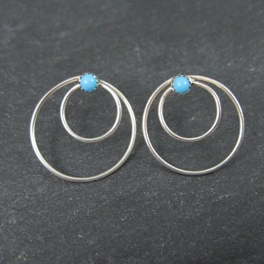 Southwestern Sterling Turquoise Circle Earrings