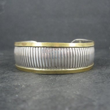 Vintage Sterling and Brass Cuff Bracelet 6 Inches Mexican Silver