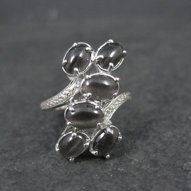 Black Cats Eye Sillimanite Ring Size 5 Sterling Silver Estate Jewelry