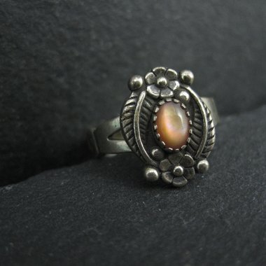 Southwestern Sterling Orange Moon Glow Ring Size 5.5 New Old Stock