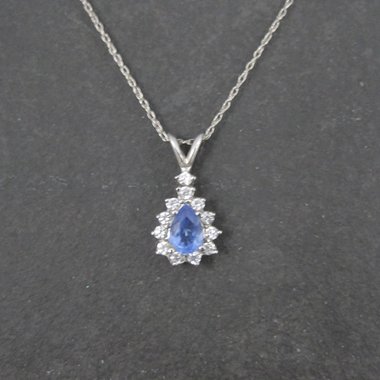 Small 10K White Gold Purple Stone Pendant Necklace Estate Jewelry