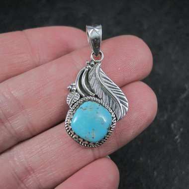Southwestern Turquoise Feather Pendant Sterling Silver Estate Necklace