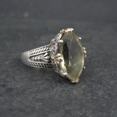 Large Sterling Silver and 14K Smoky Quartz Ring Size 9