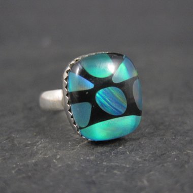 Art Glass Opal Ring Sterling Silver Size 7 Estate
