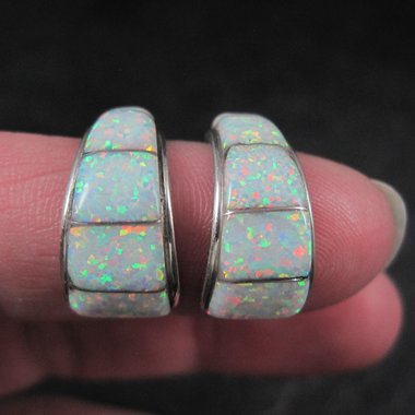 Vintage Southwestern Sterling Opal Inlay Earrings