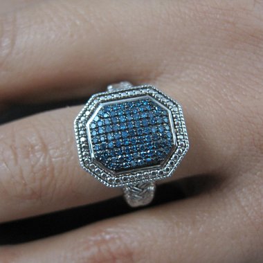 Estate Blue Diamond Ring Size 6 Sterling Silver .35 Carat Cocktail Ring