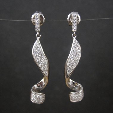 Long Sterling Silver Cz Cocktail Earrings 1.75"