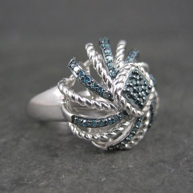 Estate Blue Diamond Ring Size 6 Sterling Silver .25 Ctw