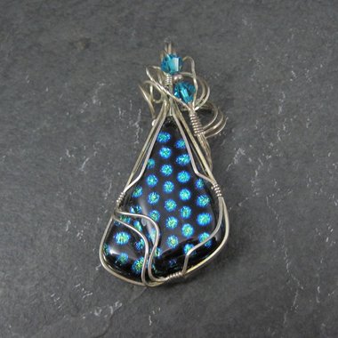 Vintage Wire Wrapped Sterling Dichroic Glass Pendant