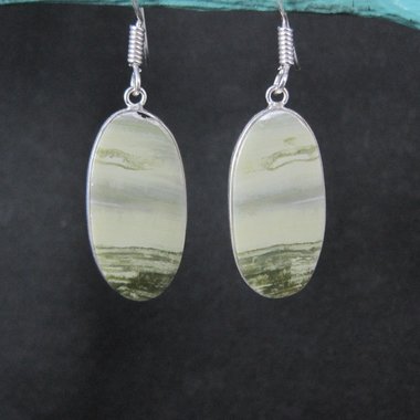 Simple Green Jasper Earrings Sterling Silver
