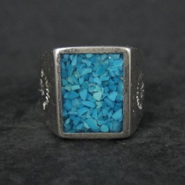 Southwestern Vintage Crushed Turquoise Inlay Ring Size 10