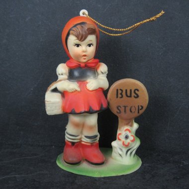 Vintage Little Girl at the Bus Stop Ornament Hong Kong