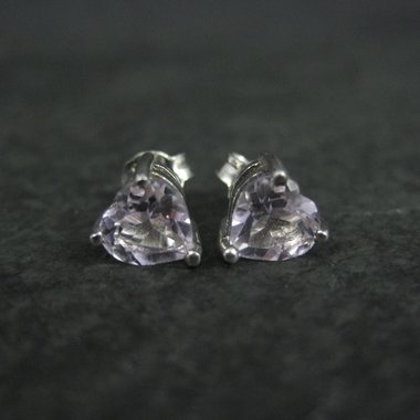 Pale Pink Amethyst Heart Stud Earrings Sterling Silver