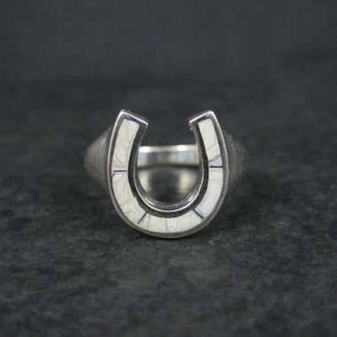 Vintage Sterling Silver Howlite Inlay Horseshoe Ring Size 8