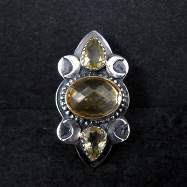 Large Estate Citrine Crescent Moon Ring Adjustable Size 8