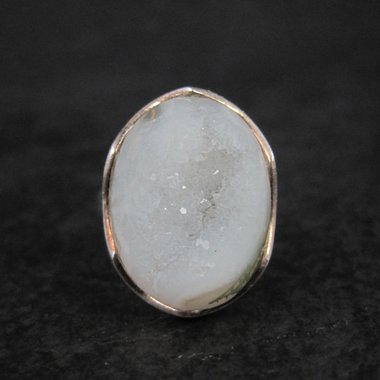 Sterling Silver White Druzy Quartz Ring Size 8