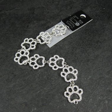 Silver Rhinestone Paw Print Jewelry Connectors