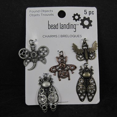 Set of 5 Steampunk Insect Charms By Bead Landing