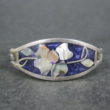 Small Alpaca Silver Abalone Flower Bangle Bracelet 5"