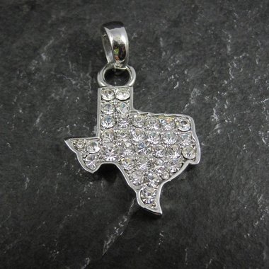 Silver Plated Rhinestone Texas Pendant