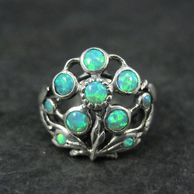 Sterling Silver Opal Flower Ring Size 7