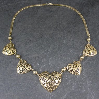 Gold Tone Filigree Heart Necklace 17.5"
