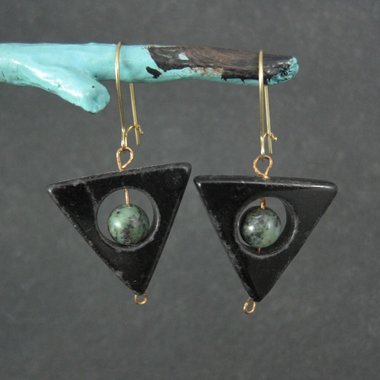 Onyx Moss Agate Triangle Earrings