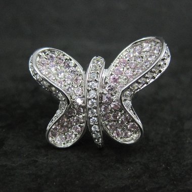 Estate Sterling Silver Pink Butterfly Ring Size 7.5
