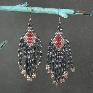 Vintage Red & Black Beaded Earrings