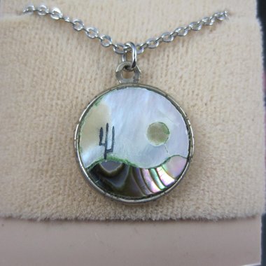 Vintage Desert Inlay Pendant Necklace NOS