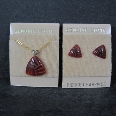 Vintage Carnelian Stud Earrings & Necklace Jewelry Set NOS