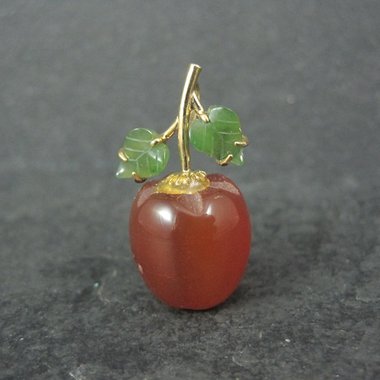 Vintage Carved Carnelian & Jade Apple Pendant