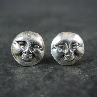 Vintage Sterling Moon Face Earrings