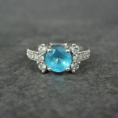 Estate Sterling Blue Cubic Zirconia Ring Size 6
