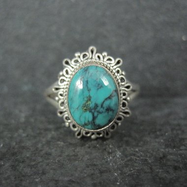 Estate Sterling Turquoise Ring Adjustable