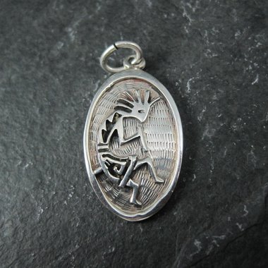 Vintage Sterling Silver Kokopelli Pendant Southwestern Overlay