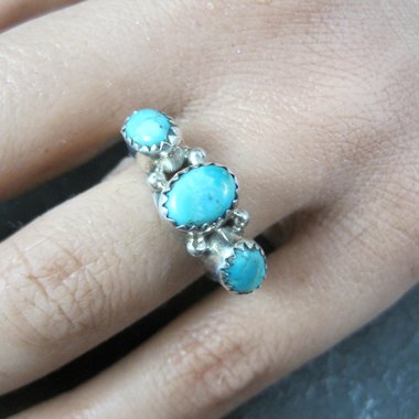 Vintage Sterling 3 Stone Turquoise Ring Size 7