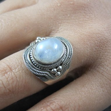 Sterling Silver Rainbow Moonstone Ring Size 7