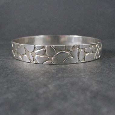 Mexican Sterling Pebble Bangle Bracelet 8" Vintage 925 Silver