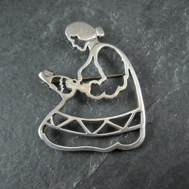 Navajo Mother and Child Brooch Sterling Silver