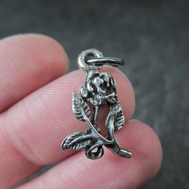 Vintage Rose Pendant Diamond Cut Sterling Silver