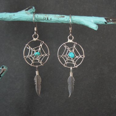 Vintage Dreamcatcher Earrings Sterling Silver