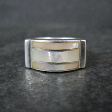 Vintage Sterling Mother of Pearl Inlay Ring Size 7