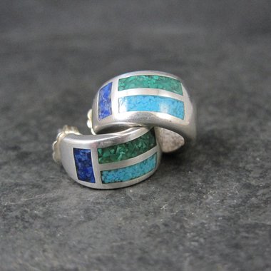 Vintage Inlaid Half Hoop Earrings Sterling Silver Coleman Company