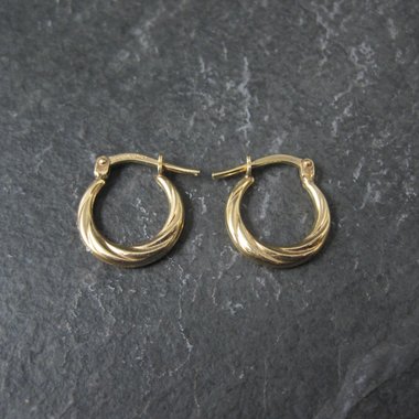 Tiny Gold Hoop Earrings 14mm 10K Gold Filled New Old Stock