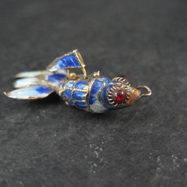 Vintage Blue Enamel Koi Fish Pendant Charms