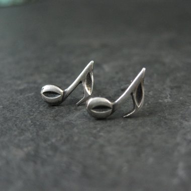 Tiny Sterling Semiquaver Stud Earrings Vintage Music Notes
